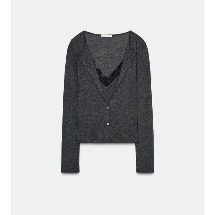 ZARA コンビネーションレーストップジャケット M カーボン 完売品