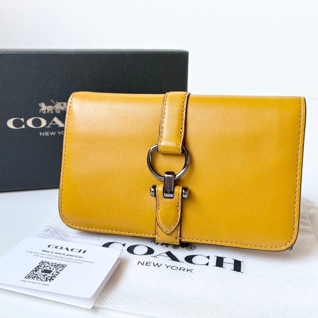 【極美品】COACH 二つ折り財布 ノマド グラブタンレザー 本革 マスタード