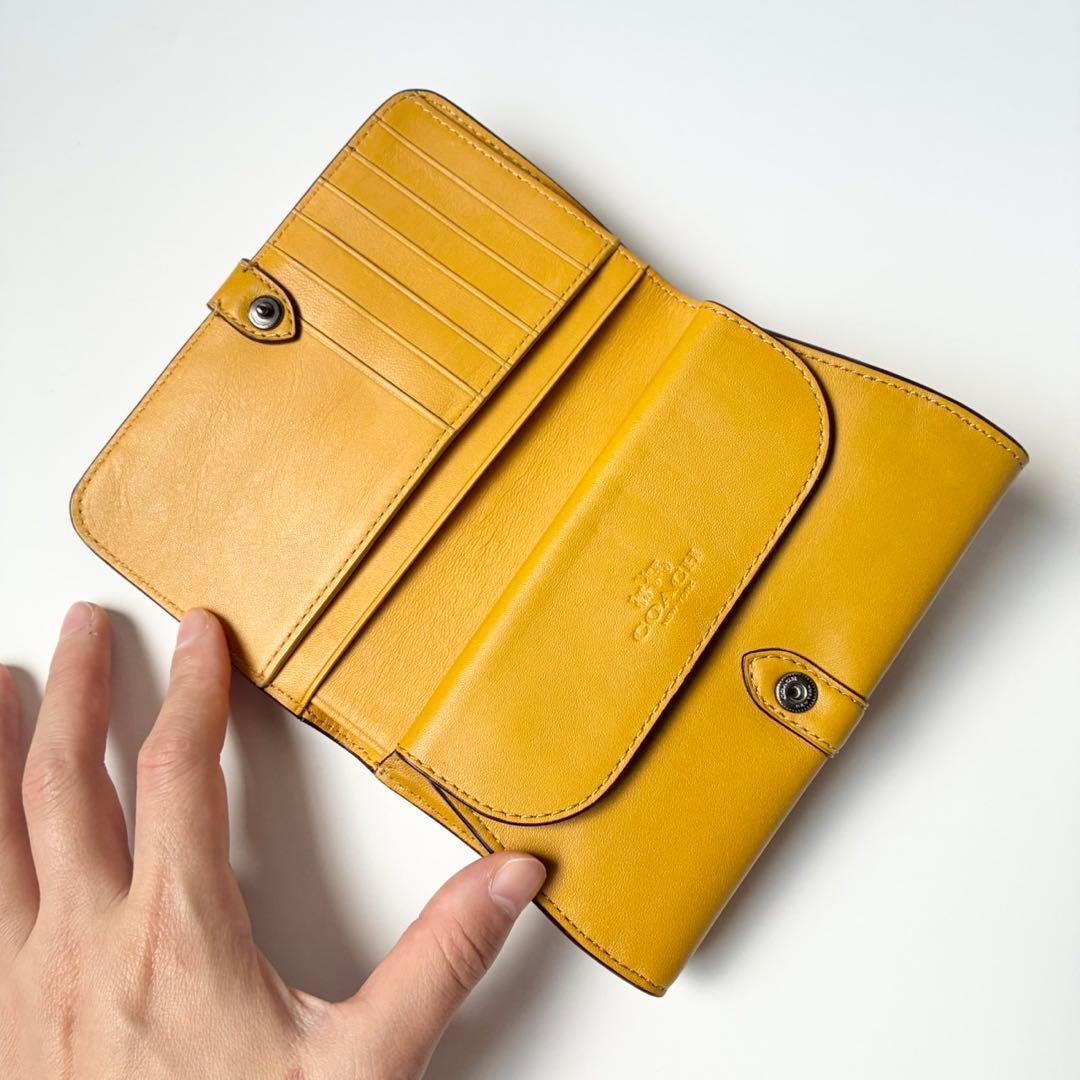 【極美品】COACH 二つ折り財布 ノマド グラブタンレザー 本革 マスタード