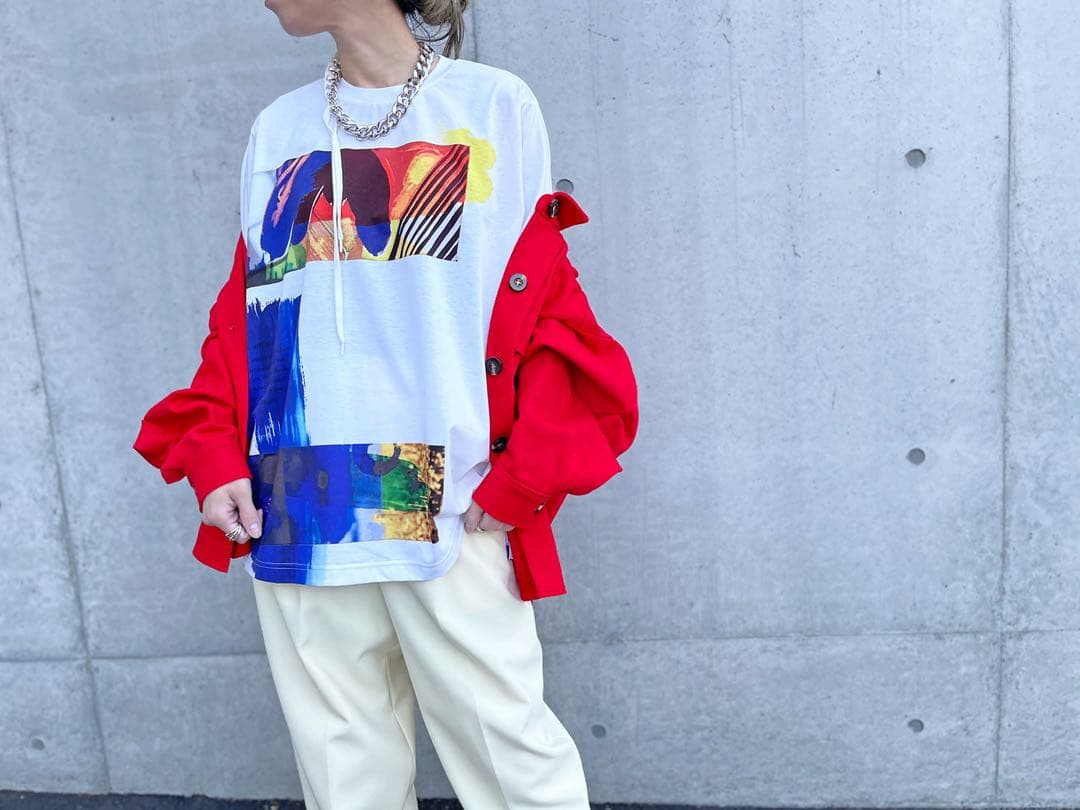 enfoldエンフォルドコラージュ BIG Tシャツ半袖白ホワイト38サイズ