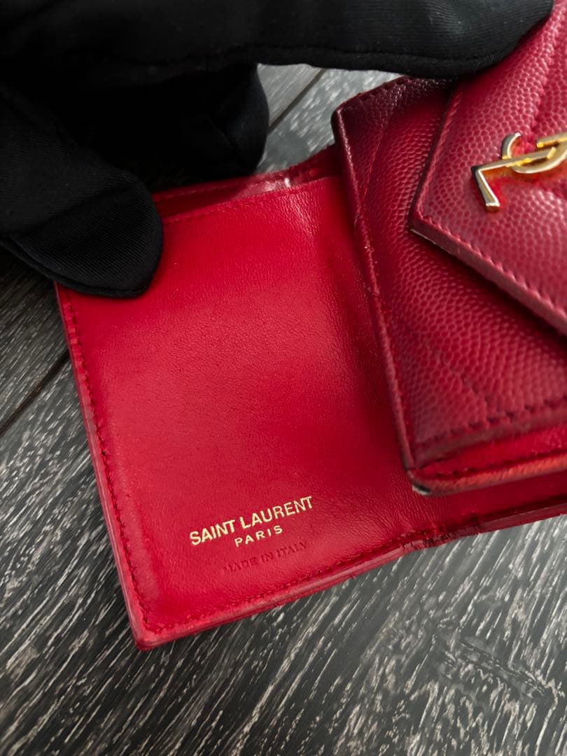 YSL レッド 三つ折り財布
