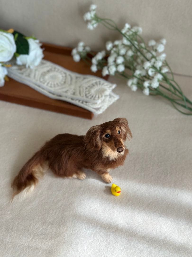 ミニチュアダックスフンド（お鼻の色変更できます）チョコタン　羊毛フェルト　犬