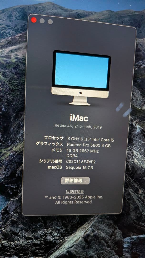 Macデスクトップ iMac 2019 21.5inch i5-8500 16GB/1TB FD