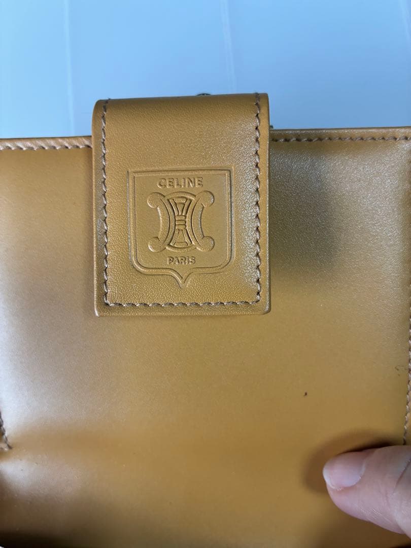 CELINE ブラウン/イエロー 二つ折り財布　ヴィンテージ　箱付き