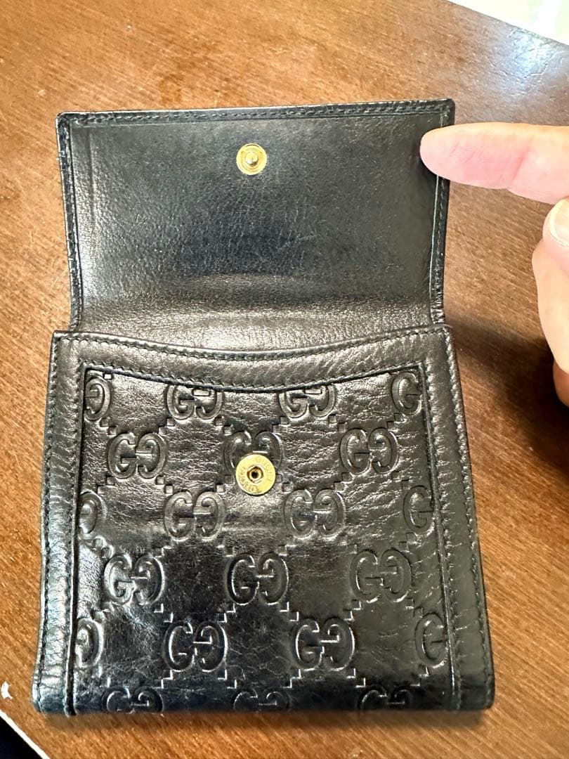 【美品】GUCCI レザー シマ 二つ折り財布 GG総柄 ロゴ 筆記体 ブラック