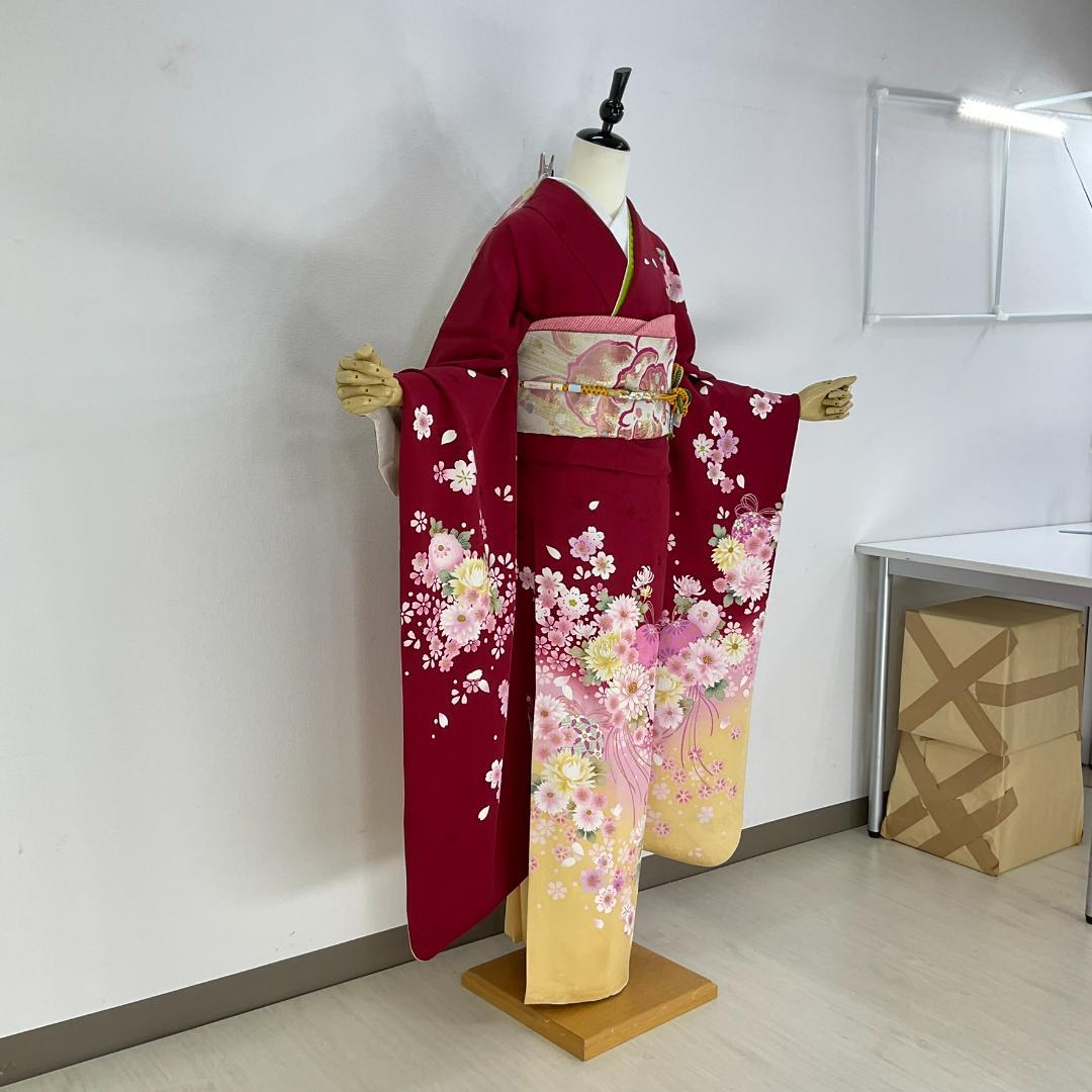 Amari128　3点おまとめ　お振袖 赤2点、ピンク1点