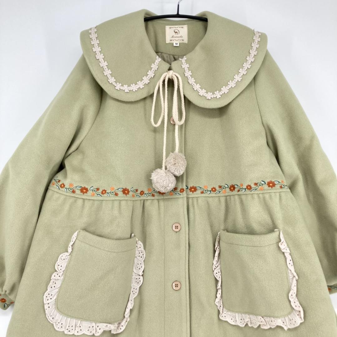 Morimucha ライトグリーン 花刺繍 ワンピース Mサイズ