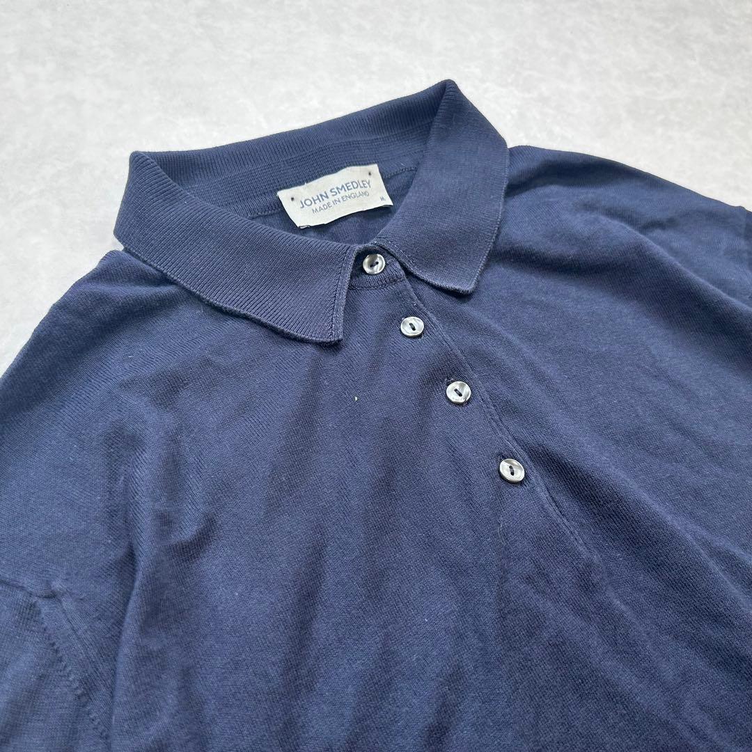 【美品】JHON SMEDLEY ニットポロシャツ ネイビー サイズM