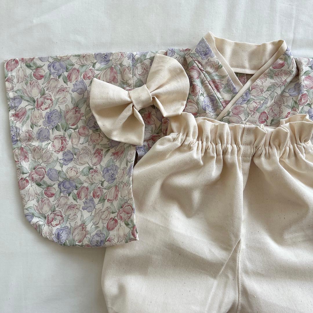 【＊＊＊】ベビー袴　ハンドメイド　チューリップ×生成り