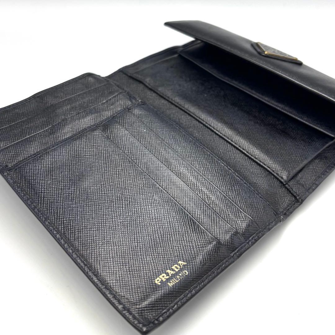 PRADA プラダ 三つ折り財布 サフィアーノレザー ブラック＆カード収納