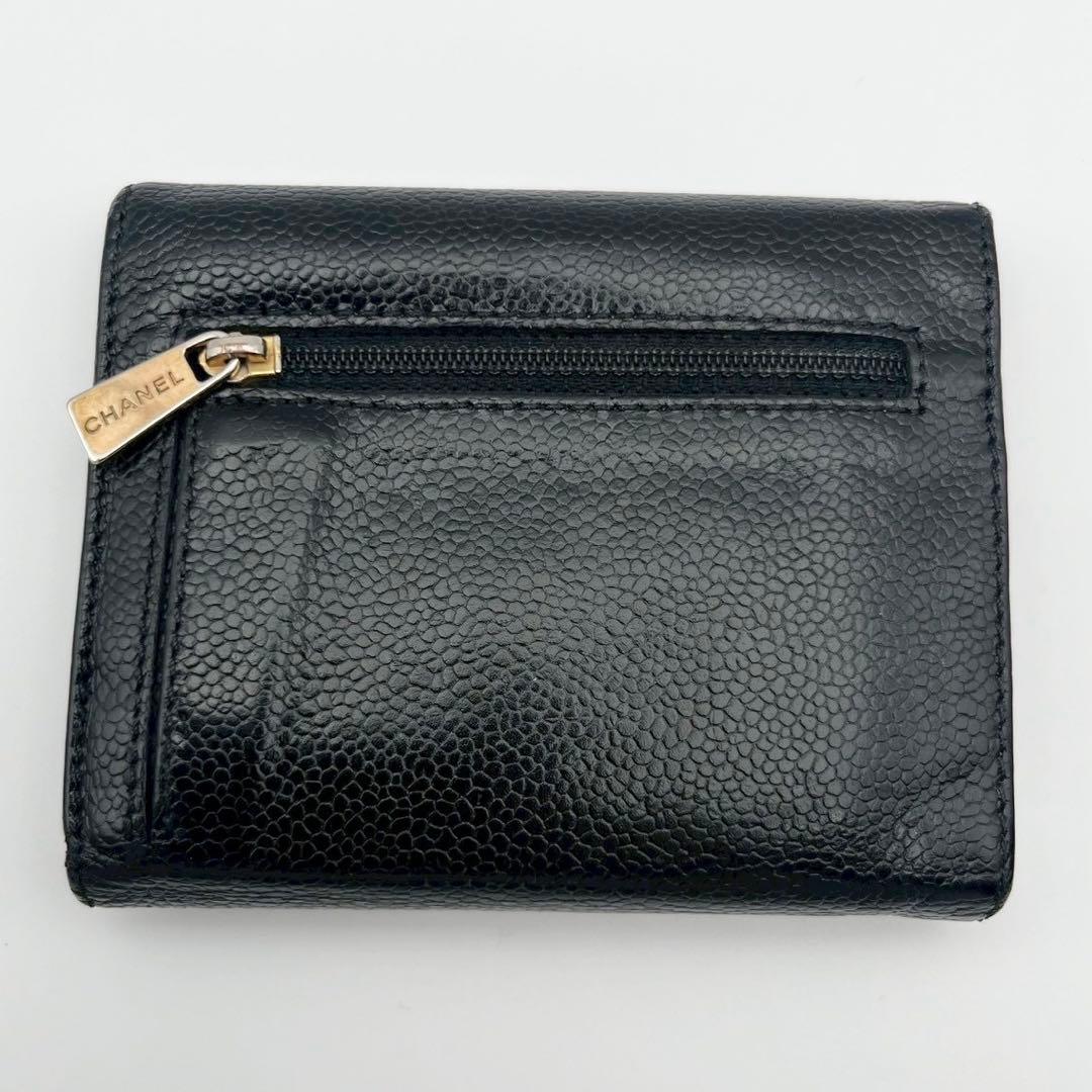CHANEL シャネル　三つ折り財布　キャビアスキン　ココマーク　ブラック