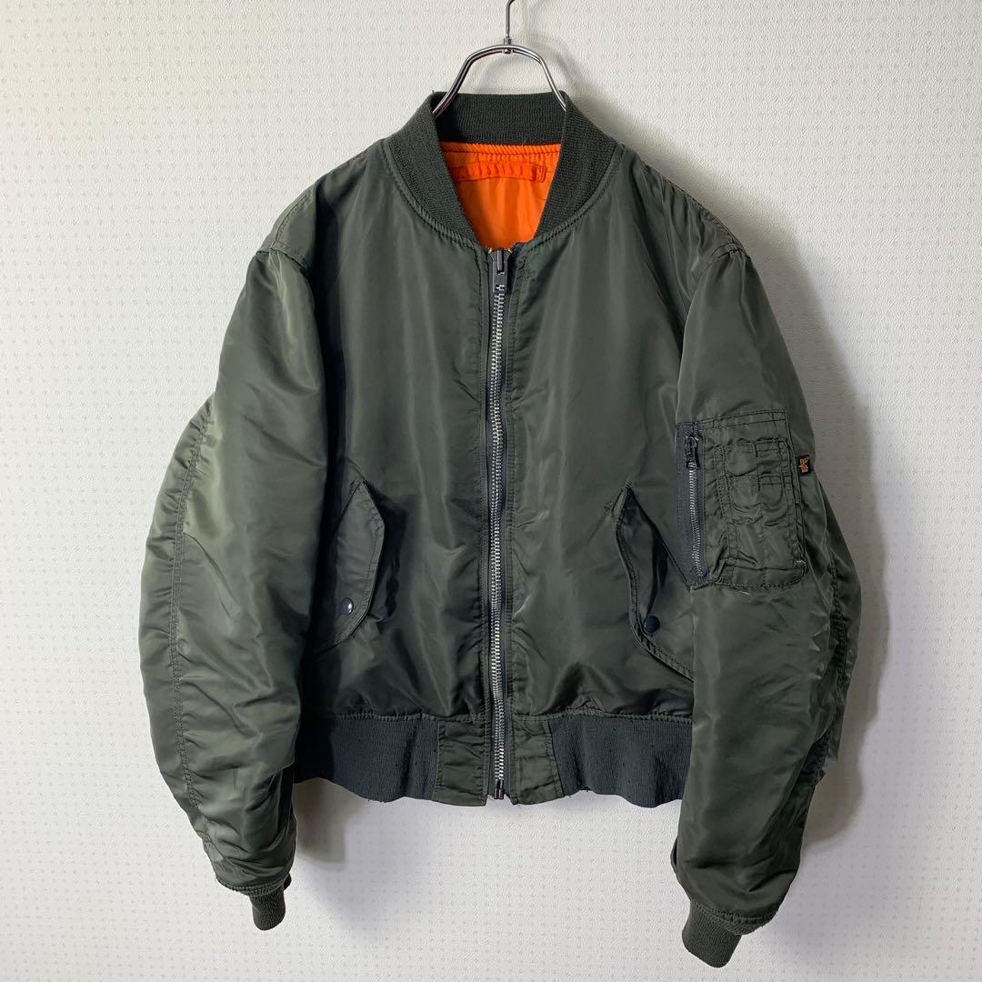 80s ALPHA USA製 MA-1 フライトジャケット S リバーシブル 緑