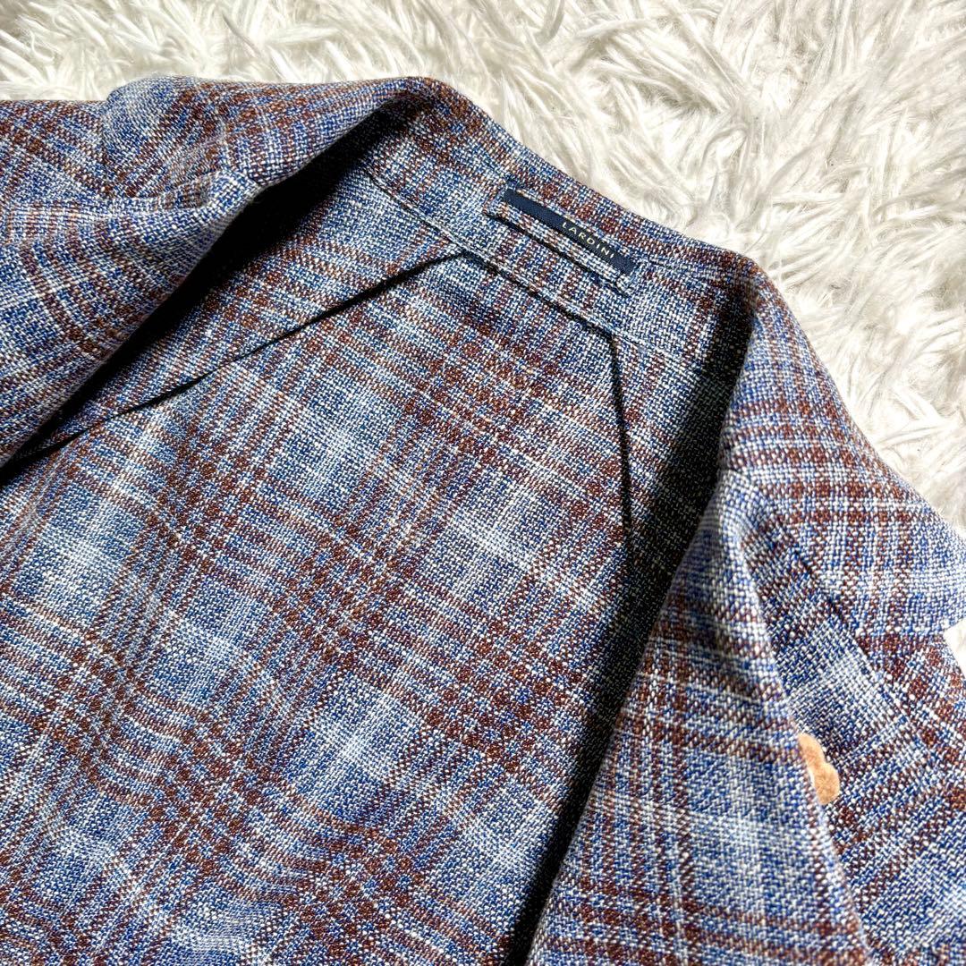 【美品】LARDINI テーラードジャケット　44 チェック　ウール　シルク