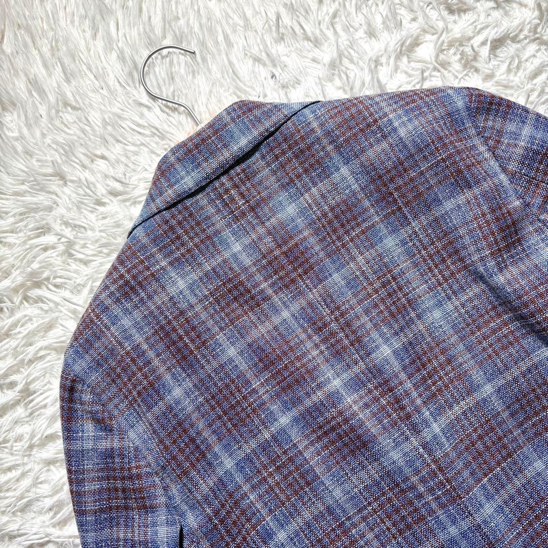 【美品】LARDINI テーラードジャケット　44 チェック　ウール　シルク
