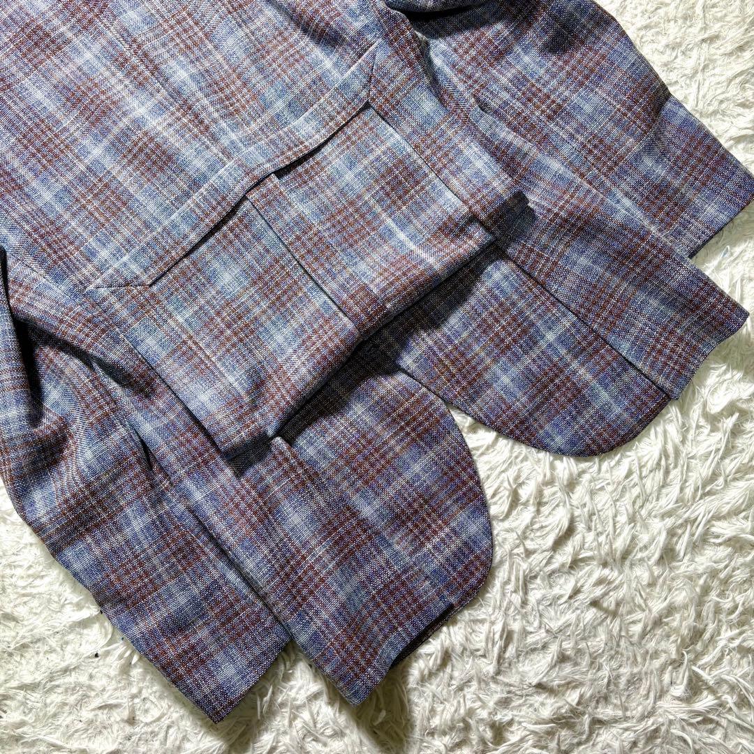 【美品】LARDINI テーラードジャケット　44 チェック　ウール　シルク
