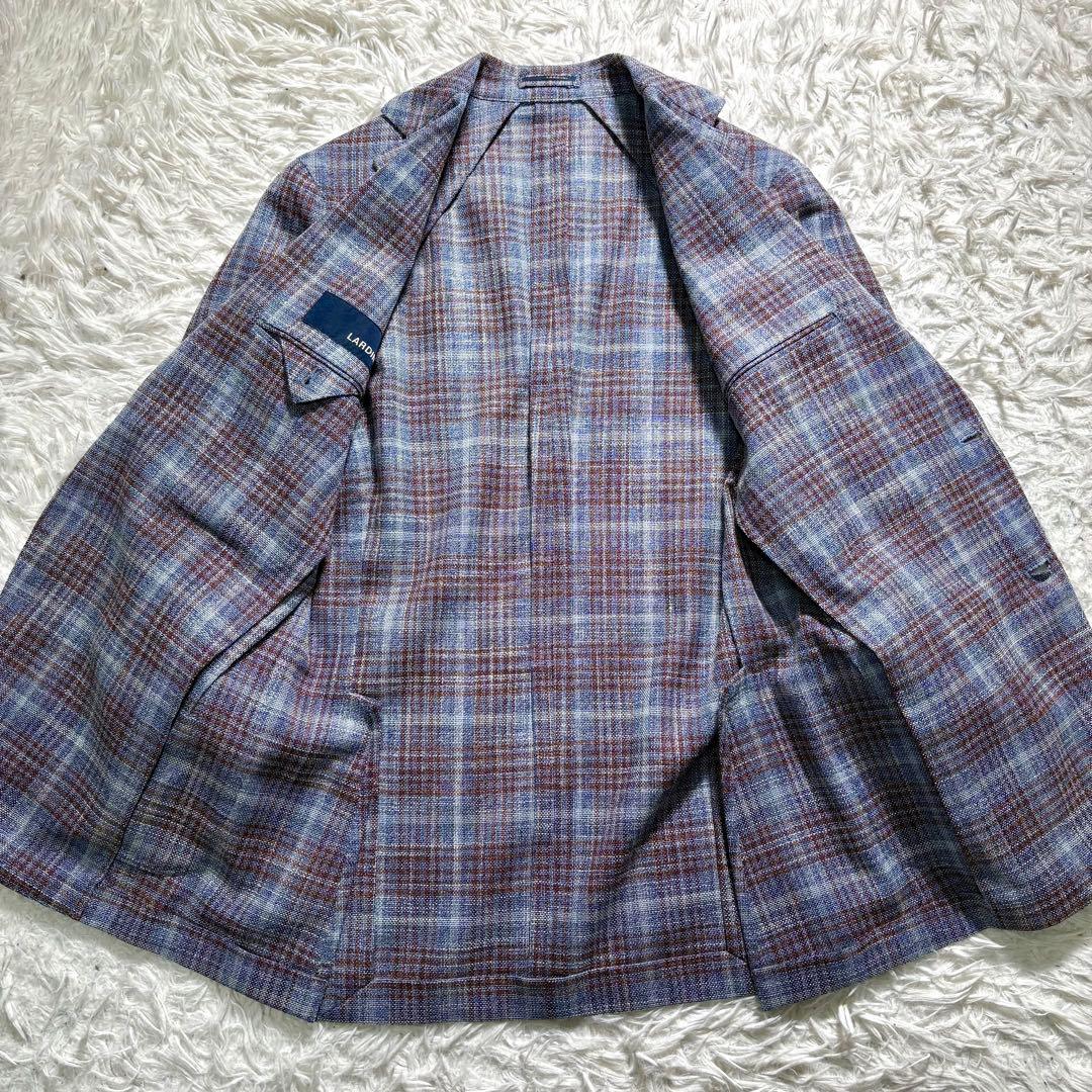 【美品】LARDINI テーラードジャケット　44 チェック　ウール　シルク