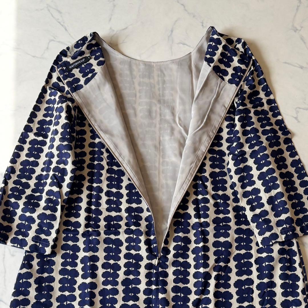 marimekko マリメッコ 総柄ワンピース M 七分袖 膝丈 北欧デザイン