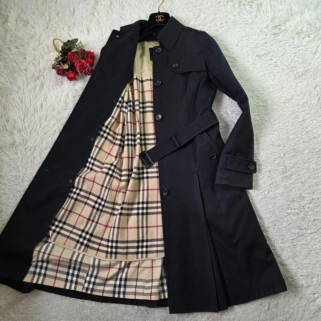 美品 バーバリー シングル トレンチコート ノバチェック ライナー ブラック S