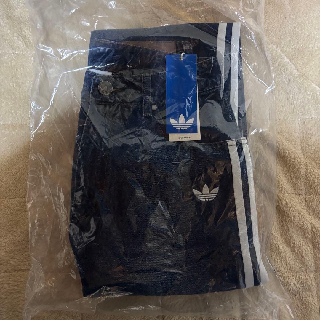 新品25⭐️adidas チェック ビンテージ ワイド レッグ パンツ インディゴ