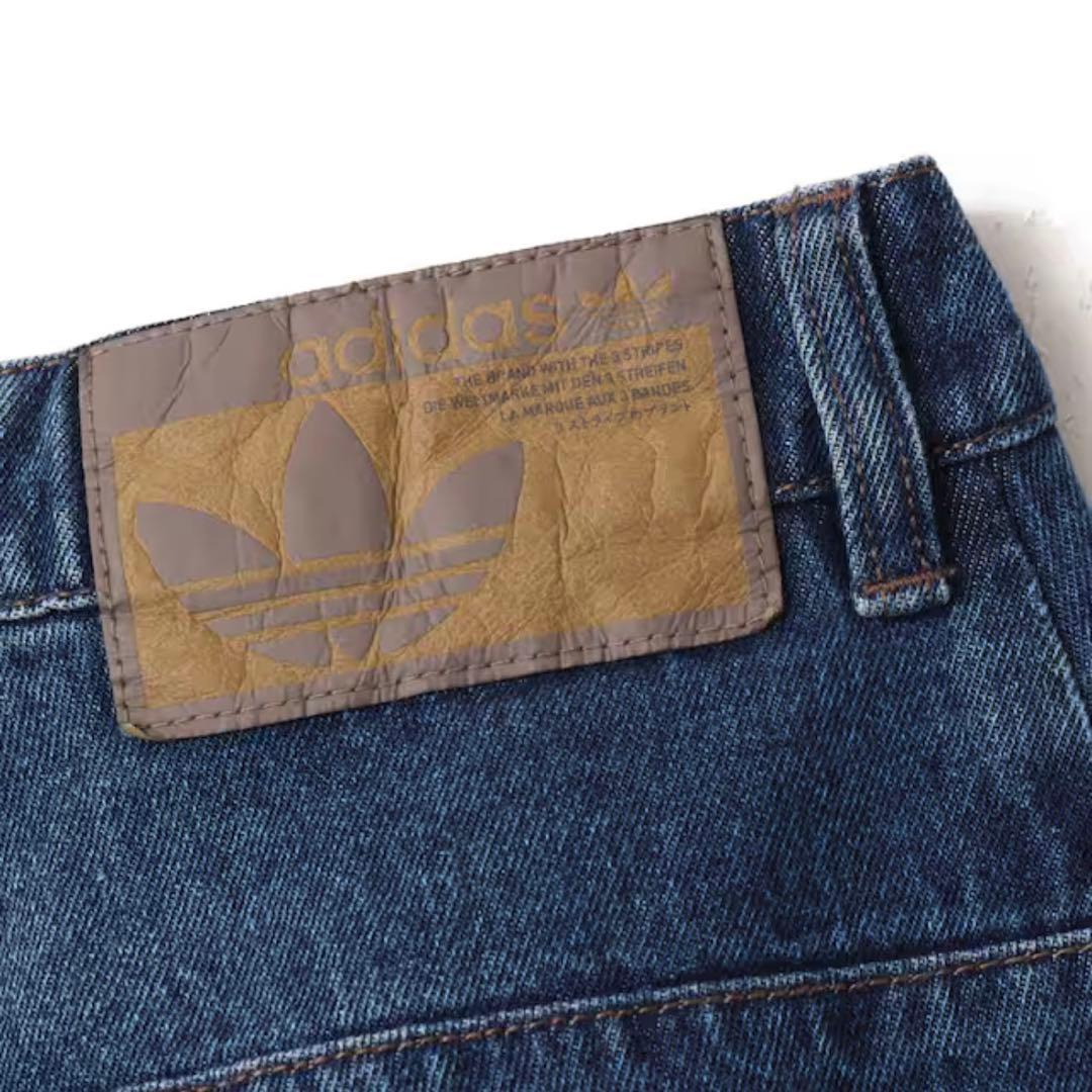 新品25⭐️adidas チェック ビンテージ ワイド レッグ パンツ インディゴ
