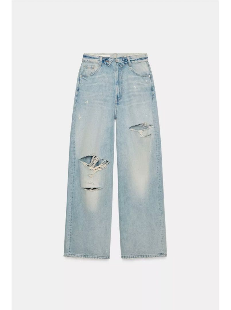ZARA TRF ミッドライズ折り返しハイウエストデニムパンツ