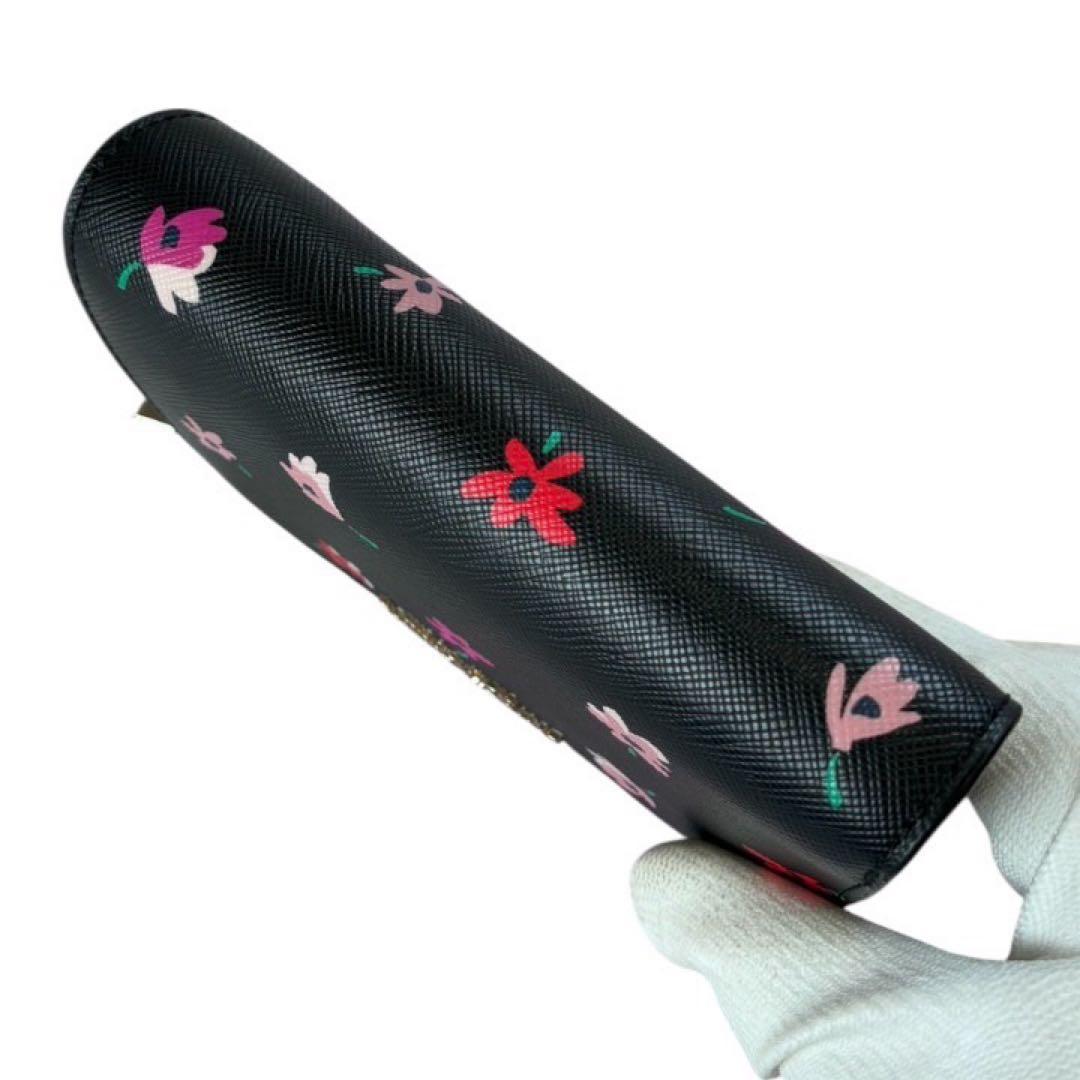 極美品✨ケイトスペード 花柄 二つ折り財布 ブラック 小銭入れ付