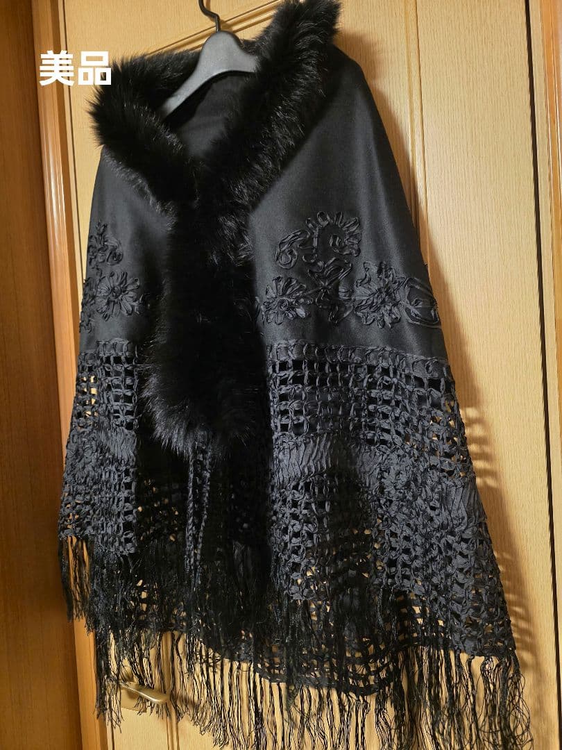 美品　ストール　ショール　カシミヤ100% 黒　ブラック 和装　洋装　お値下不可