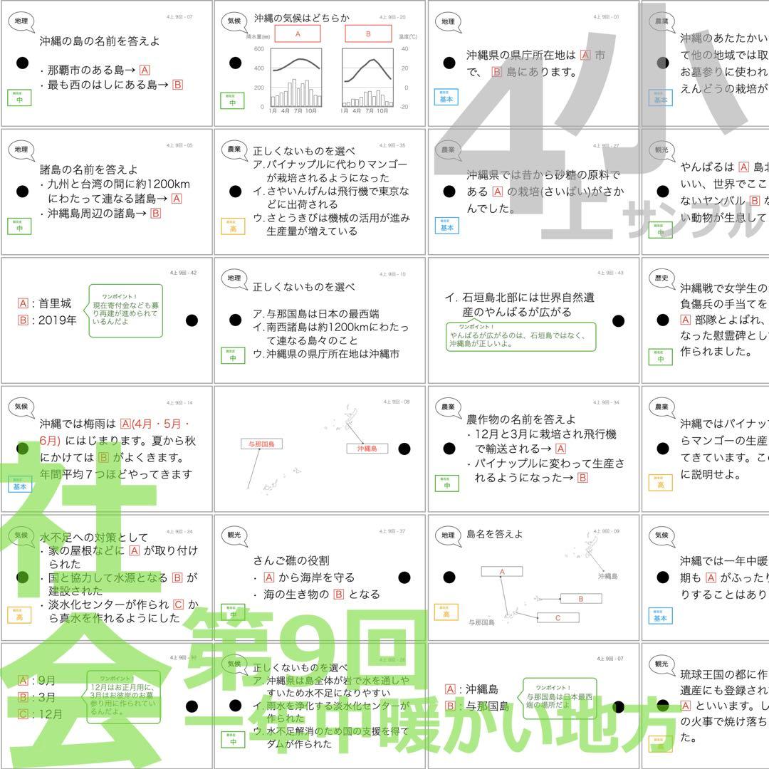 中学受験 暗記カード【4年上 社会 1-9回セット】組分けテスト 予習シリーズ
