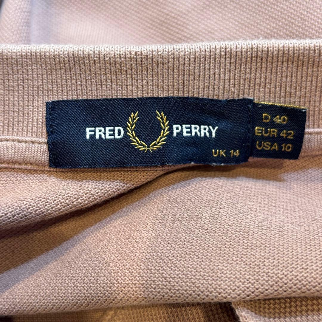 FRED PERRY 半袖ポロシャツ　レディースＬ　ダークピンク　刺繍ロゴ