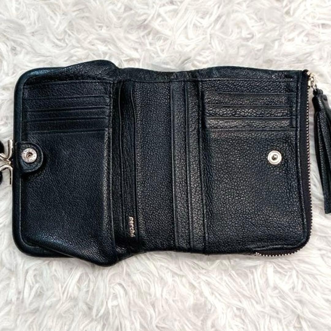 【美品】perche アクリル玉　本革 がま口 二つ折り財布　ブラックドット