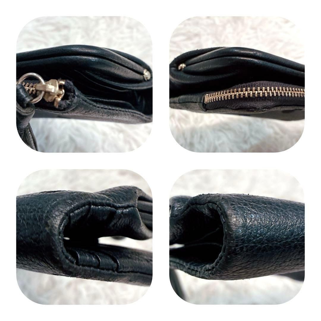【美品】perche アクリル玉　本革 がま口 二つ折り財布　ブラックドット