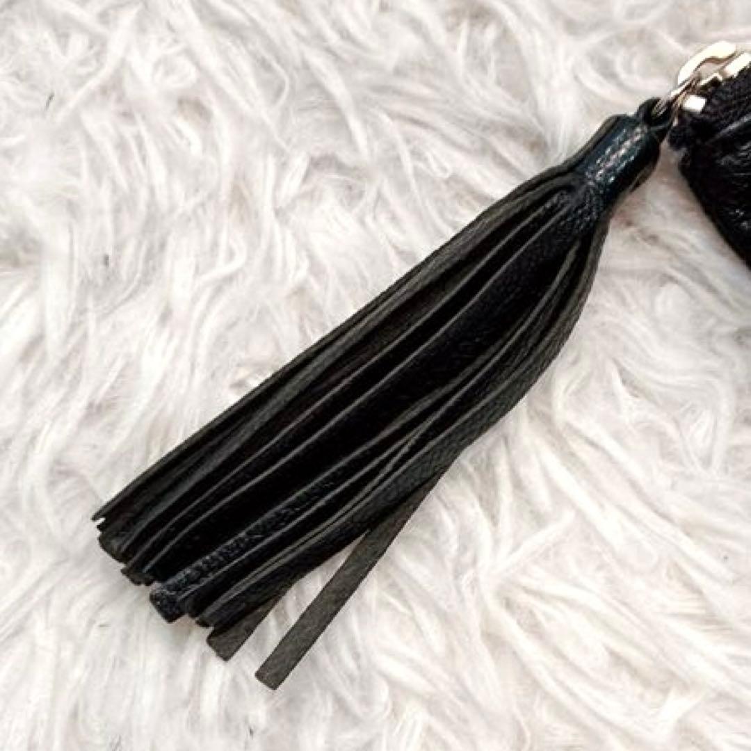【美品】perche アクリル玉　本革 がま口 二つ折り財布　ブラックドット