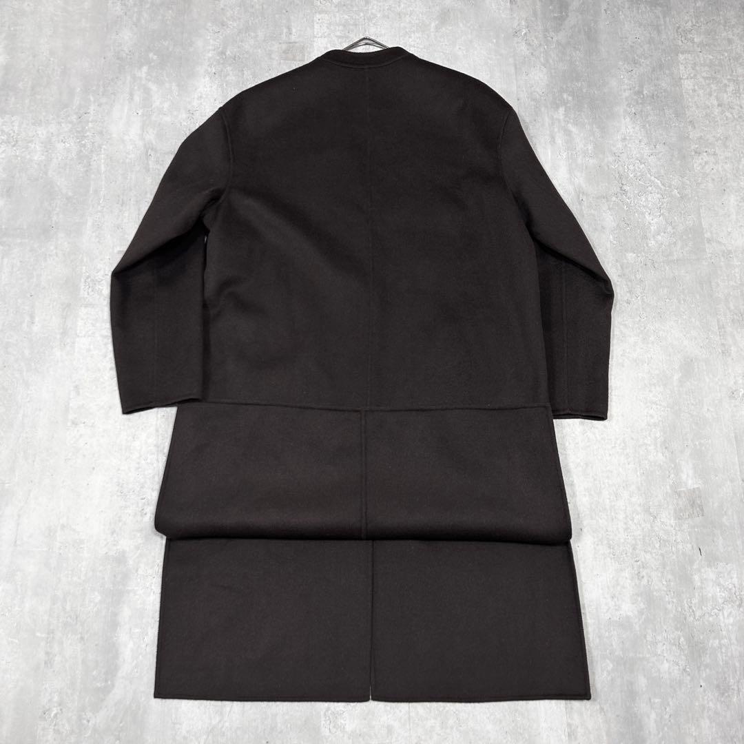 C311 美品 23区 ノーカラーコート ロング丈 ウールカシミヤ 濃茶 L相当