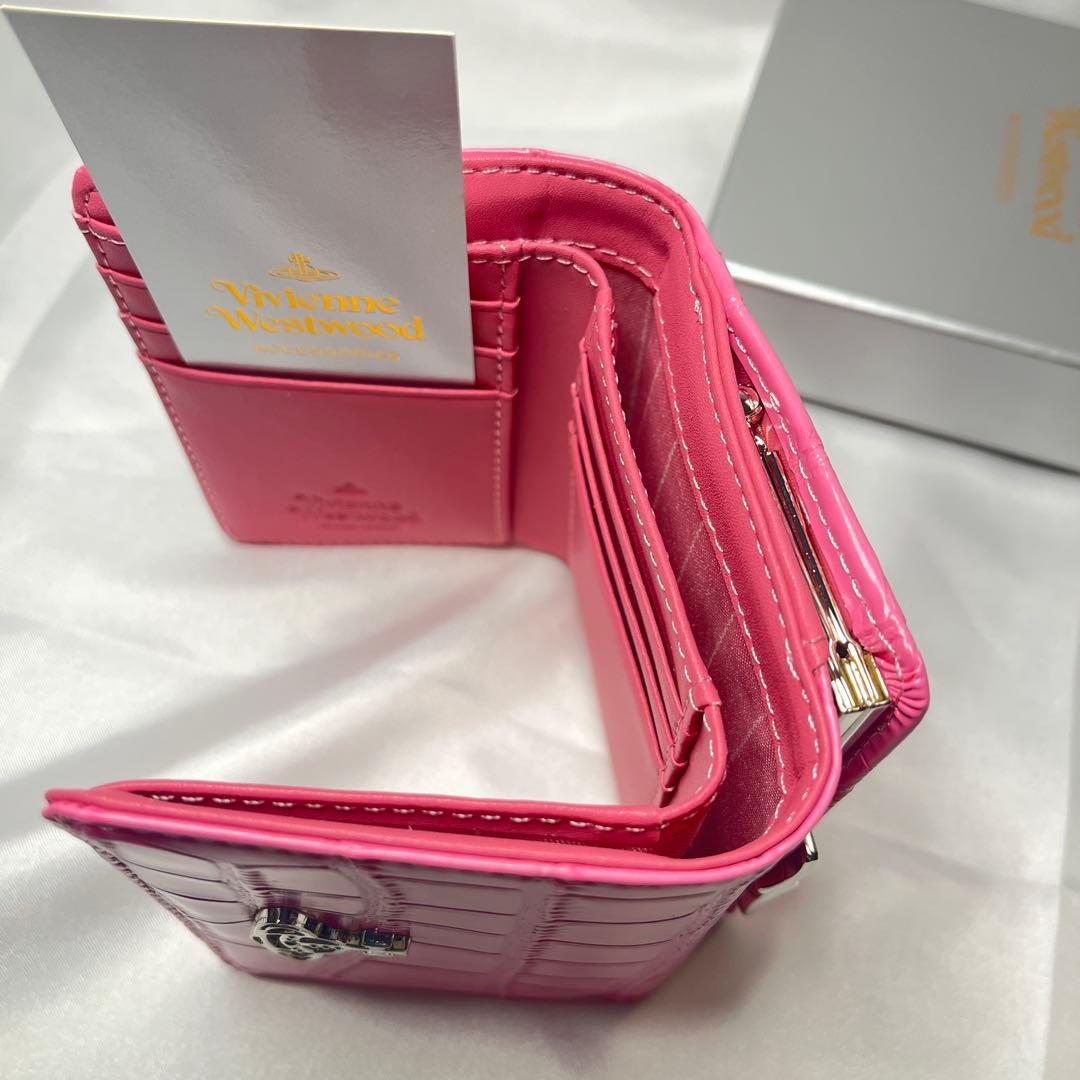 新品 Vivienne Westwood ピンク クロコダイル柄 三つ折り財布