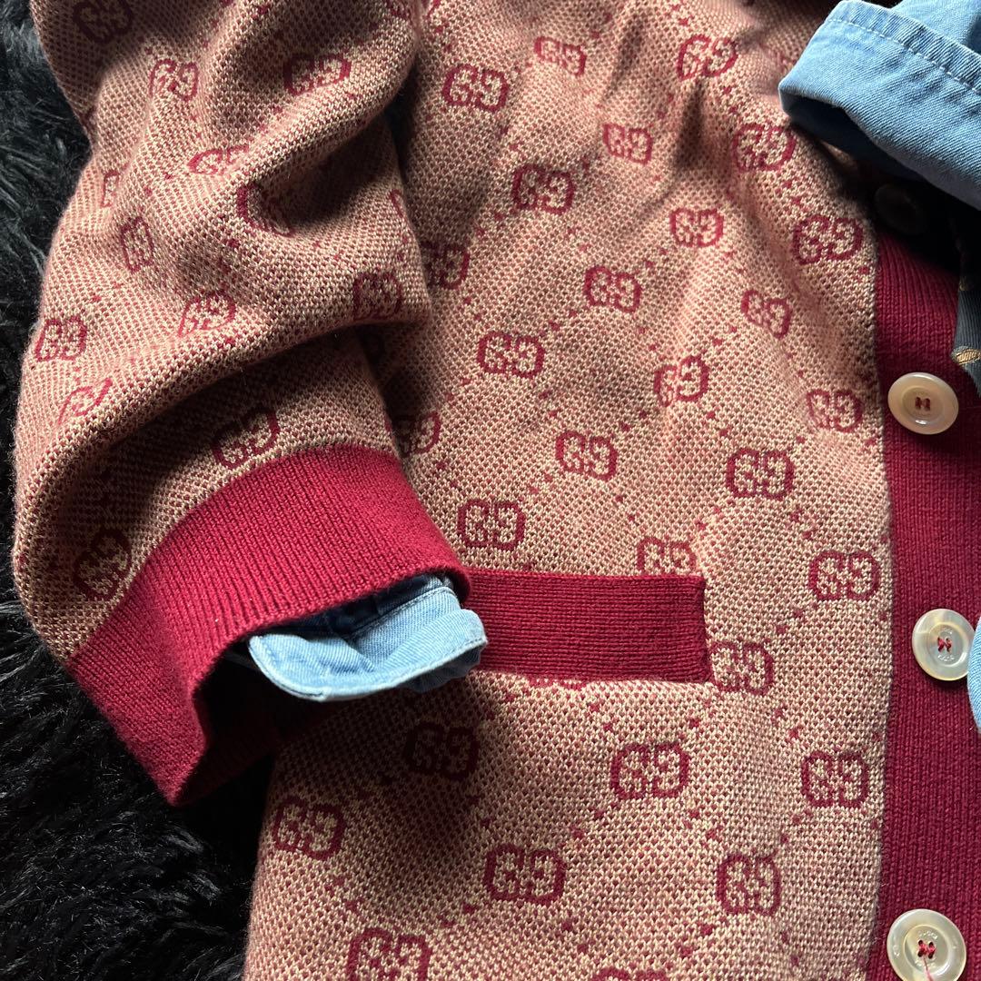 GUCCI ロゴ入りカーディガン L 赤/ベージュ