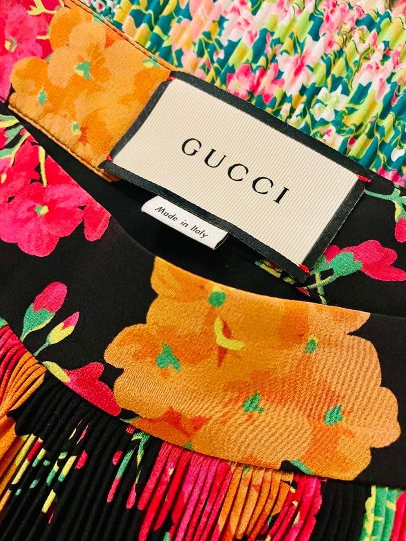 【美品】GUCCIグッチ プリーツティアードシルクスカート ミケーレ期 フローラ