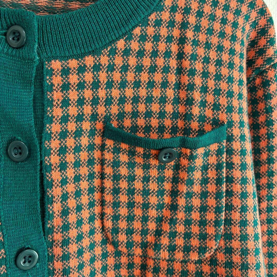 キャバン≫カーディガン F オレンジ×緑 チェック カシミヤ混 上品 羽織♡美品