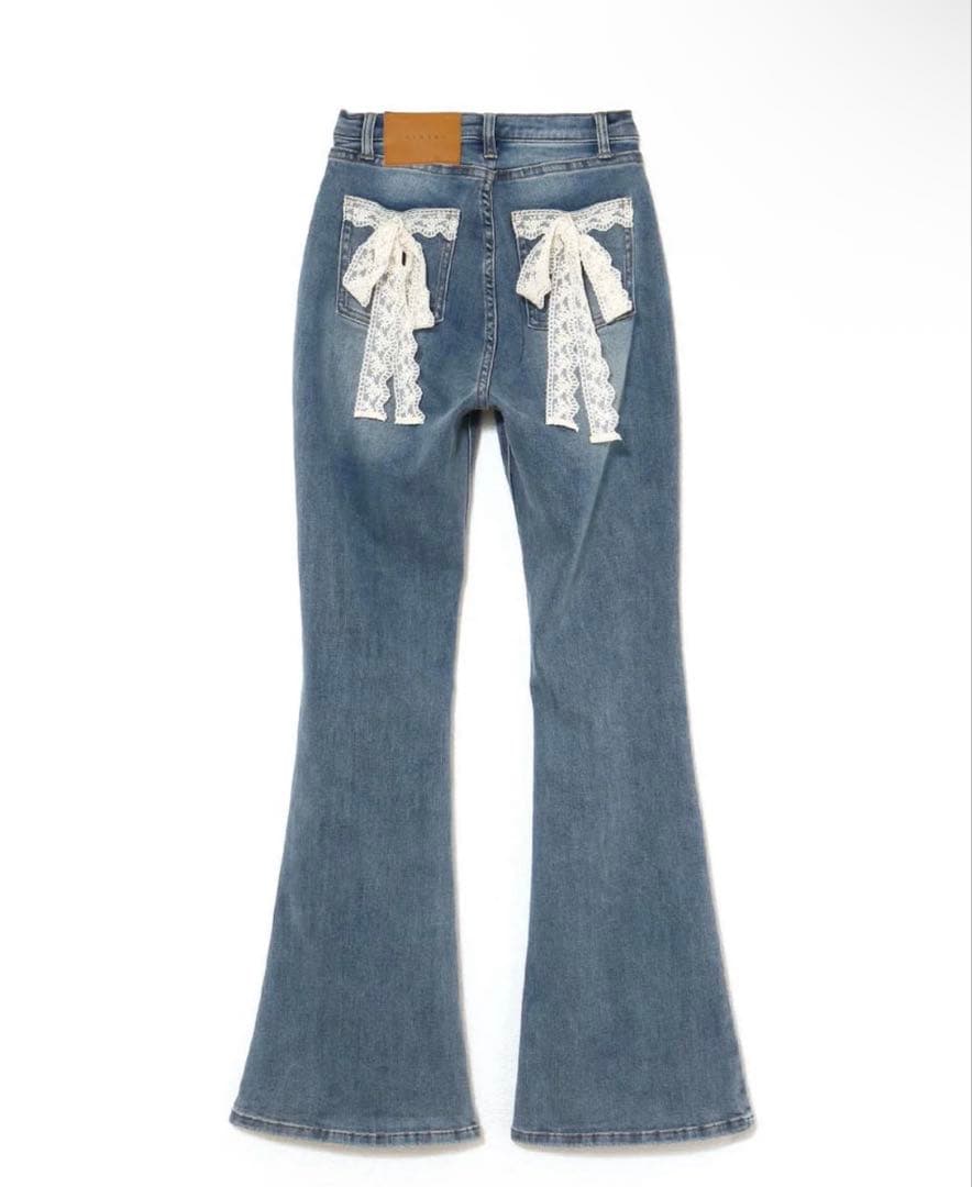 パンツ Lacey ribbon denim