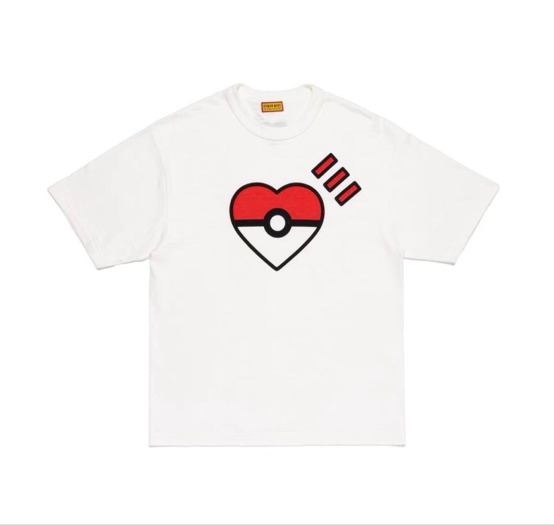 HUMAN MADE Tシャツ L ホワイト ハートプリント 半袖