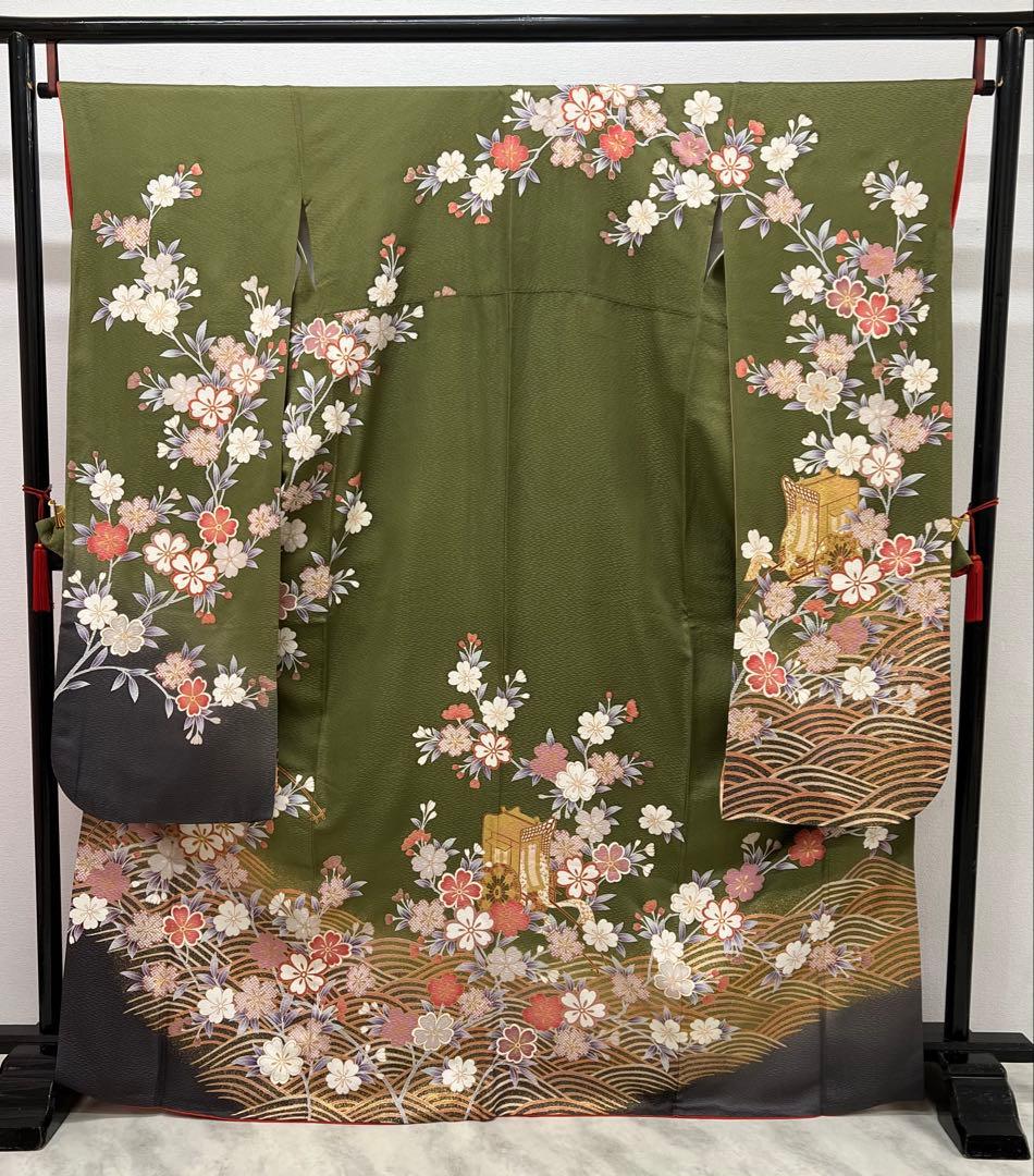 振り袖　フルセット　別誂長襦袢　グリーン　金彩加工　刺繍入り　834