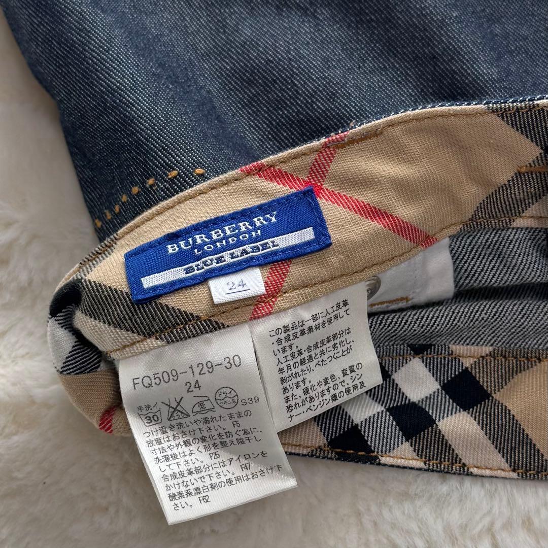 美品✨　バーバリーブルーレーベル　ノバチェック　デニムショートパンツ　金具　ロゴ