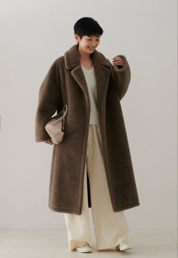 【美品】HAUNTロングボアコート ダークベージュ38 (M) エコバッグ付き