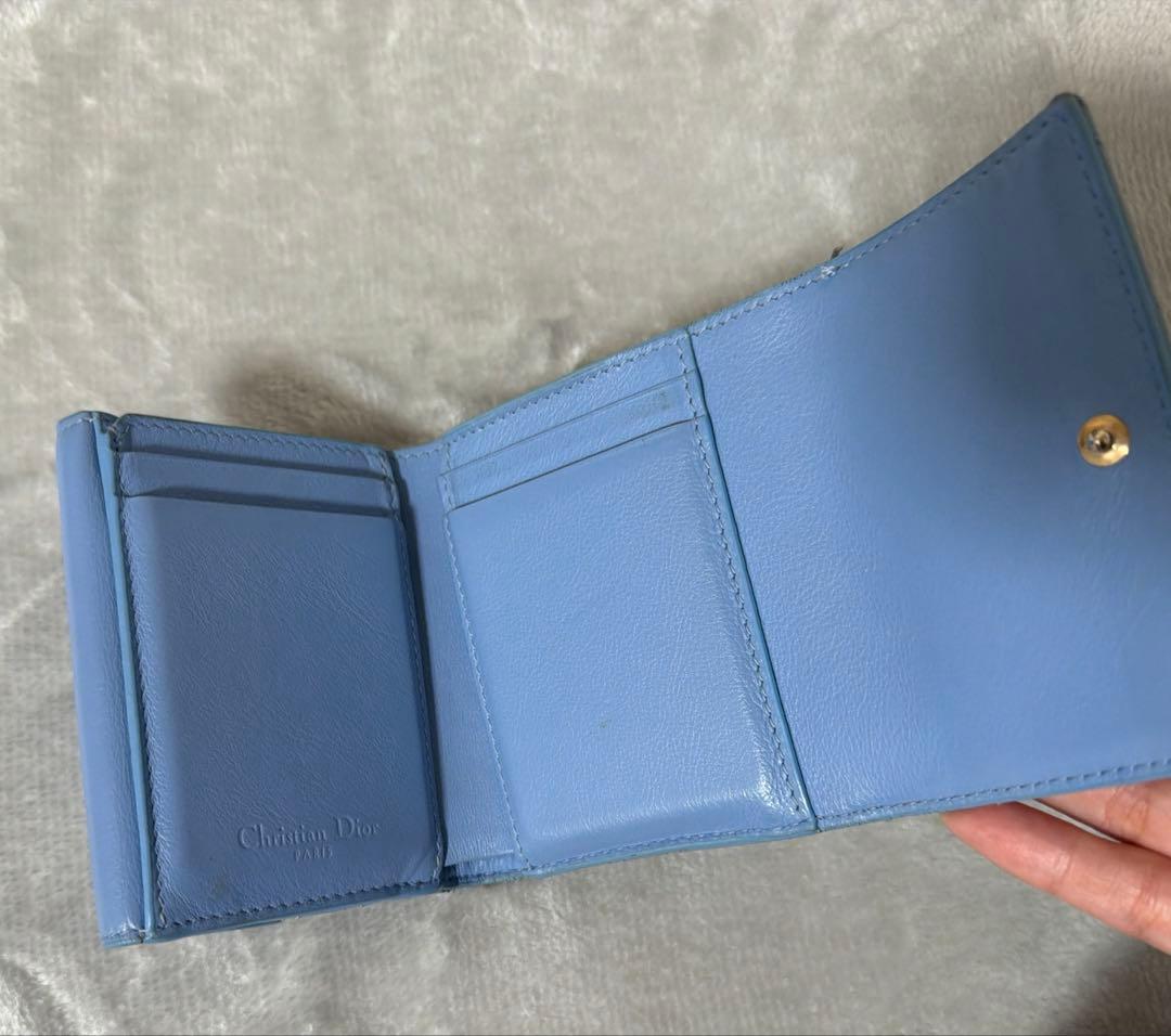 Lady Dior ロータスウォレット 三つ折財布 ブルー