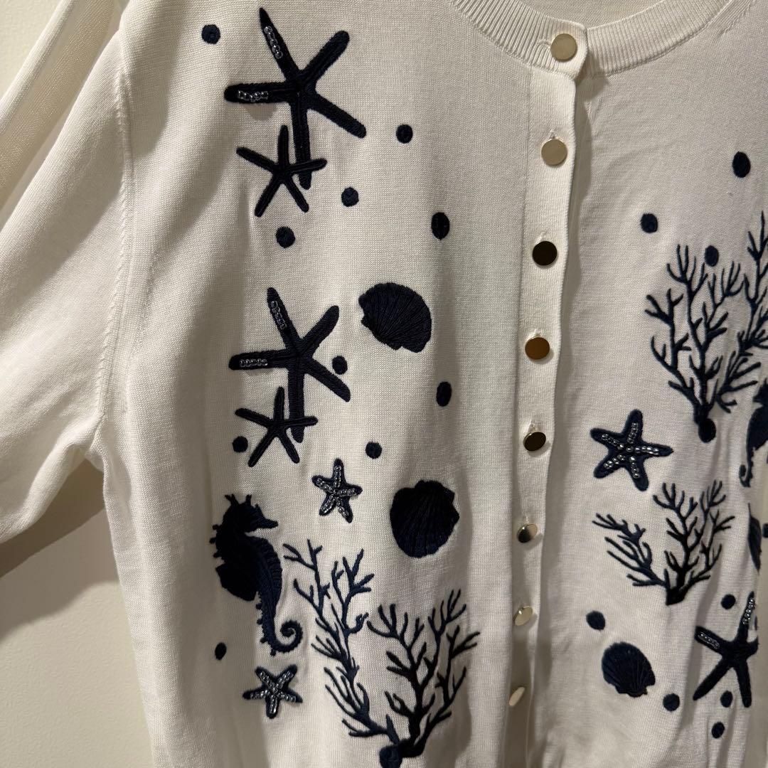 Viaggio Blu ビアッジョブルー マリンモチーフ刺繍ニットカーディガン