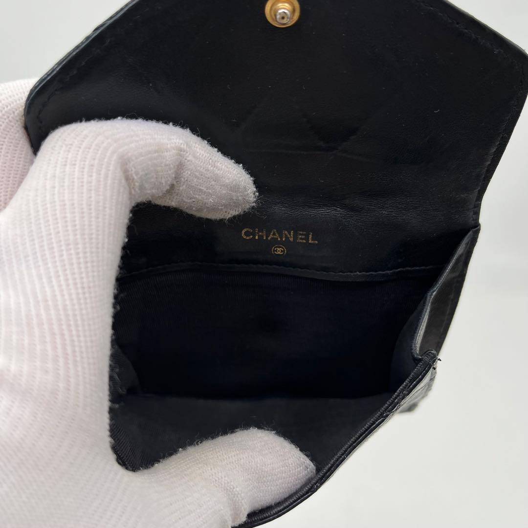 CHANEL 二つ折り財布 ビコローレ Wホック ココマーク 黒 レザー