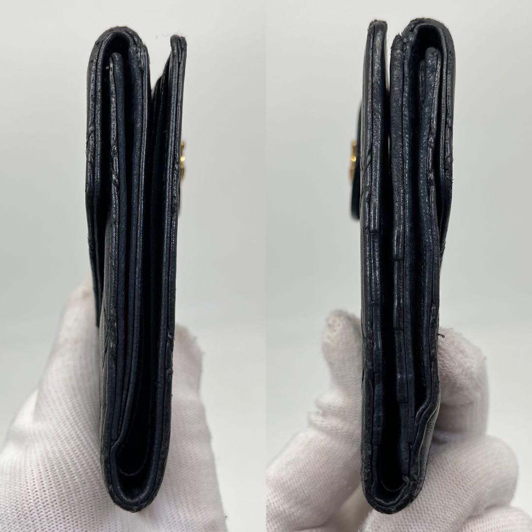 CHANEL 二つ折り財布 ビコローレ Wホック ココマーク 黒 レザー