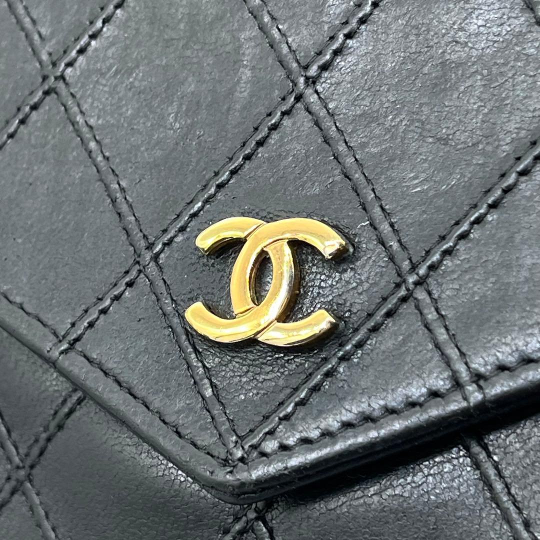 CHANEL 二つ折り財布 ビコローレ Wホック ココマーク 黒 レザー