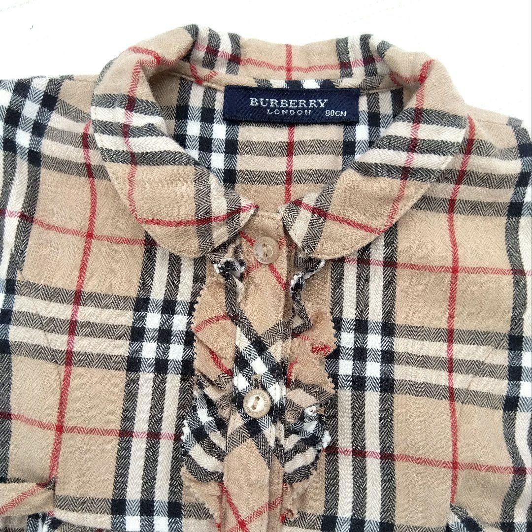 80　BURBERRY LONDON　ノバチェック　胸元フリルの長袖ワンピース
