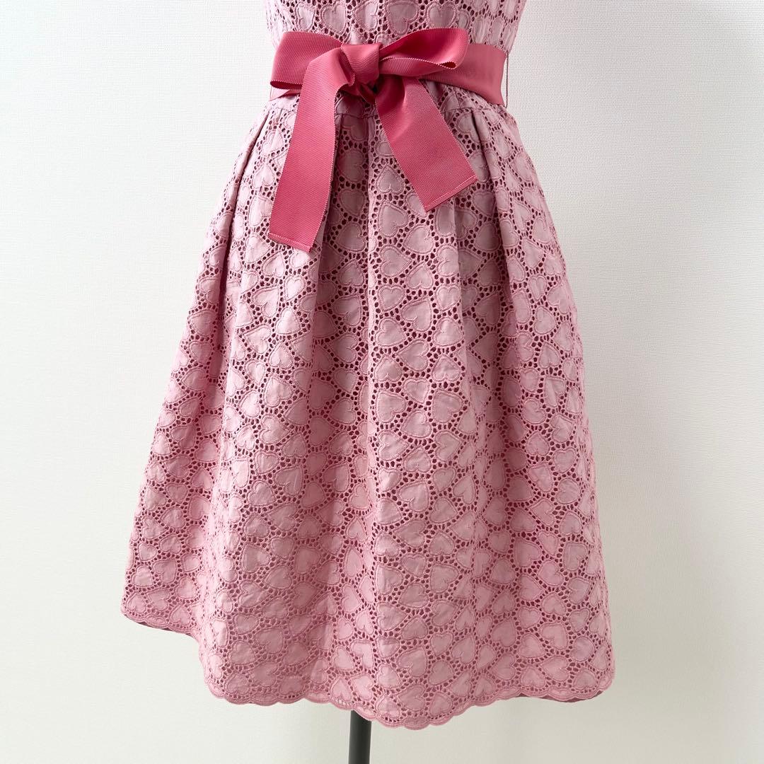 美品✨エムズグレイシー　ハート柄刺繍ワンピース　ピンク　38