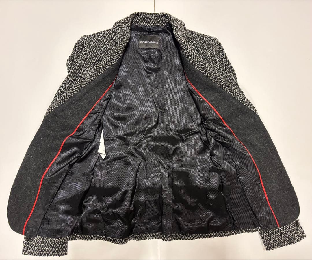 美品エンポリオアルマーニ テーラードジャケット ニットアルパカ混Lブラック